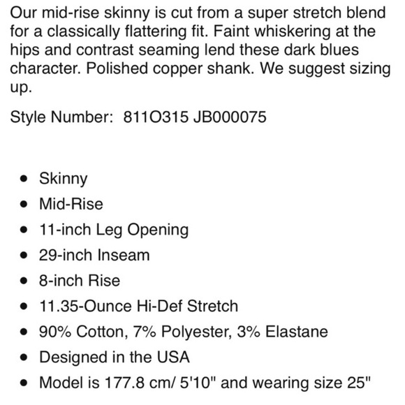 30% OFF🌟J. Brand Midrise 811 Skinny Jeans Daring - Picture 11 of 11